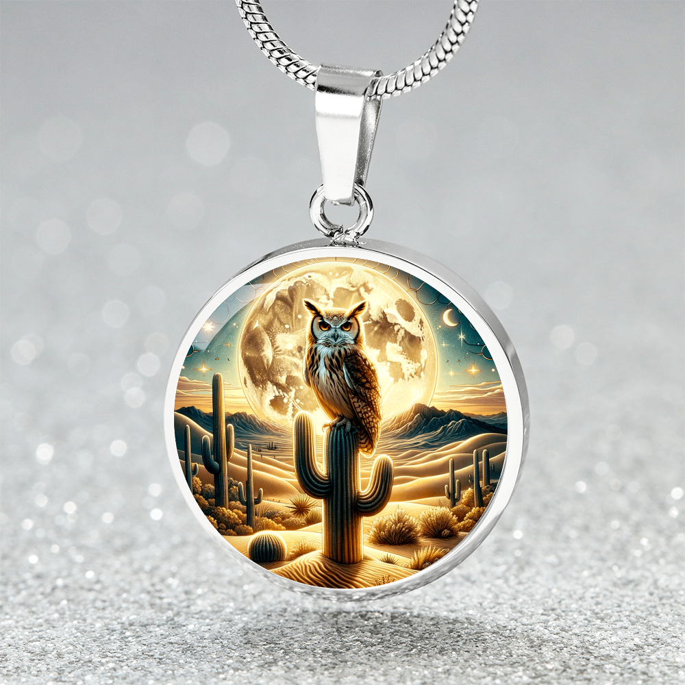 The Desert Owl Circle Pendant Necklace