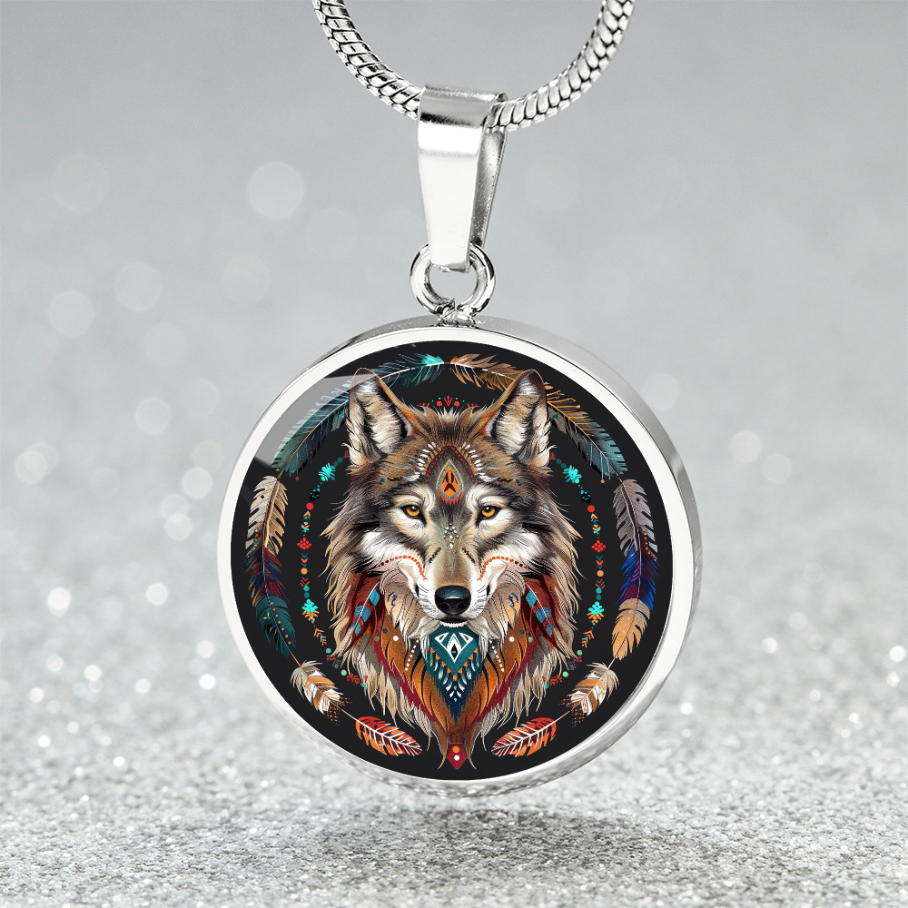 The Tribal Wolf Circle Pendant Necklace