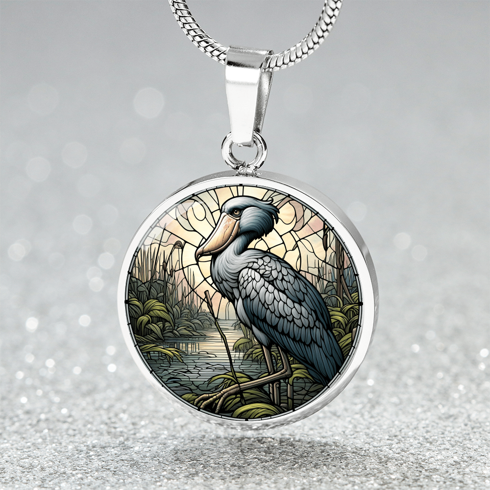 The Marsh Shoebill Stork Bird Circle Pendant Necklace