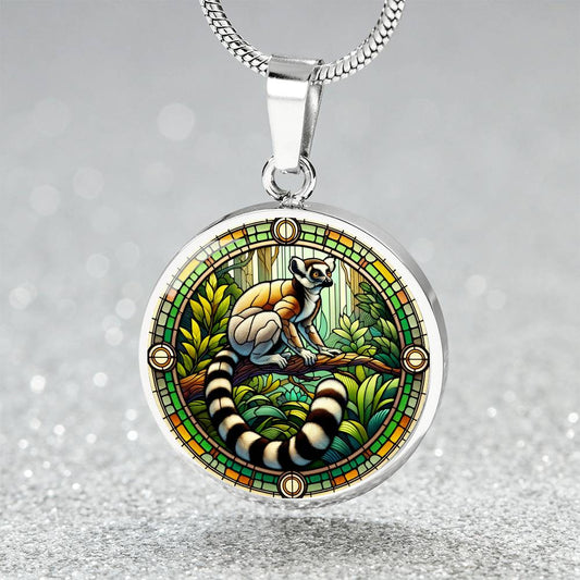 The Ring-Tailed Lemur Circle Pendant Necklace