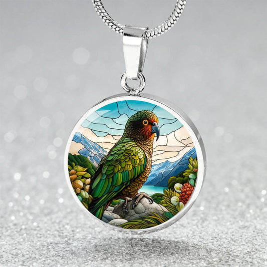 The Kea Parrot Circle Pendant Necklace