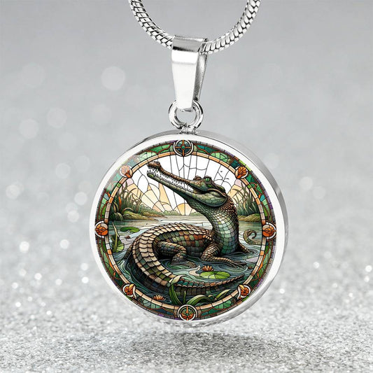 The Gharial Crocodile Circle Pendant Necklace