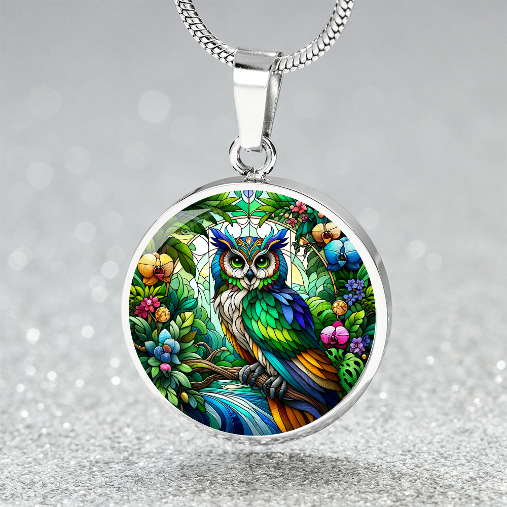 The Rainbow Owl Circle Pendant Necklace