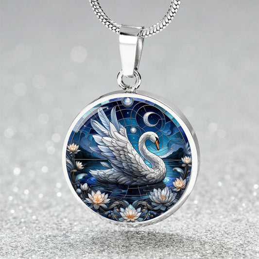 The Night Swan Circle Pendant Necklace