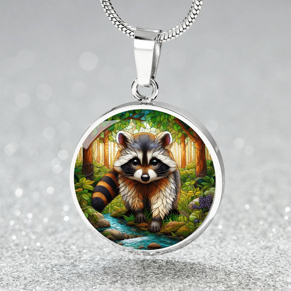 The Cute Raccoon Circle Pendant Necklace