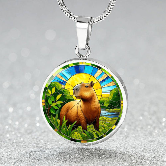 The Sunlit Capybara Circle Pendant Necklace