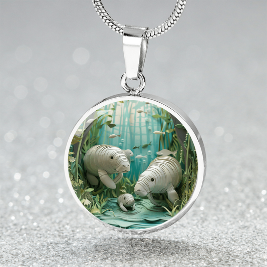 The Manatee Family Circle Pendant Necklace