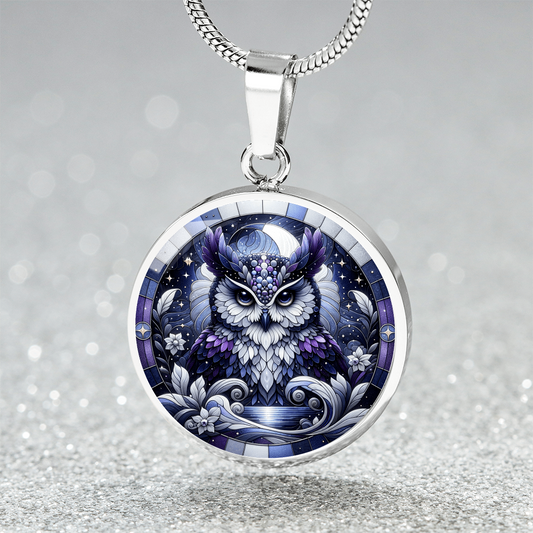 The Purple Owl Circle Pendant Necklace