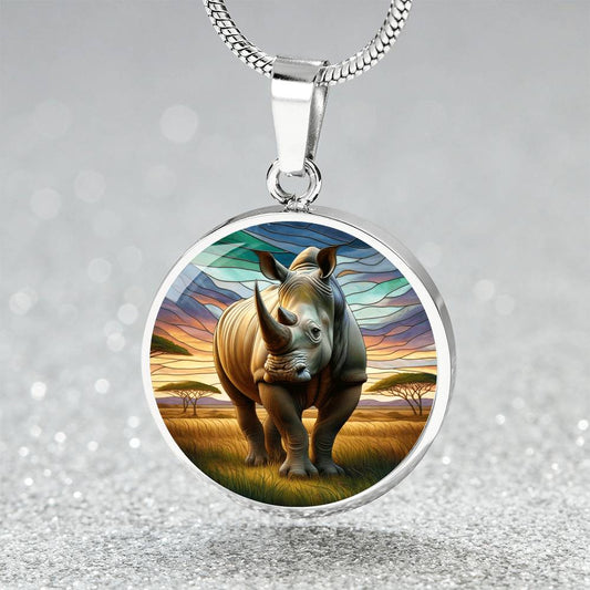 The Majestic Rhinoceros Circle Pendant Necklace