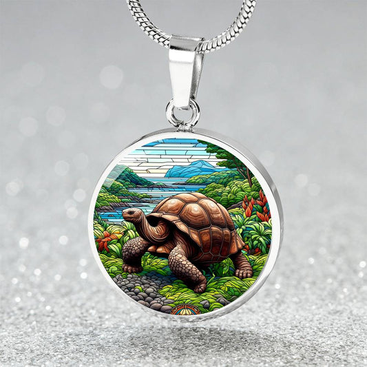 The Galapagos Tortoise Circle Pendant Necklace