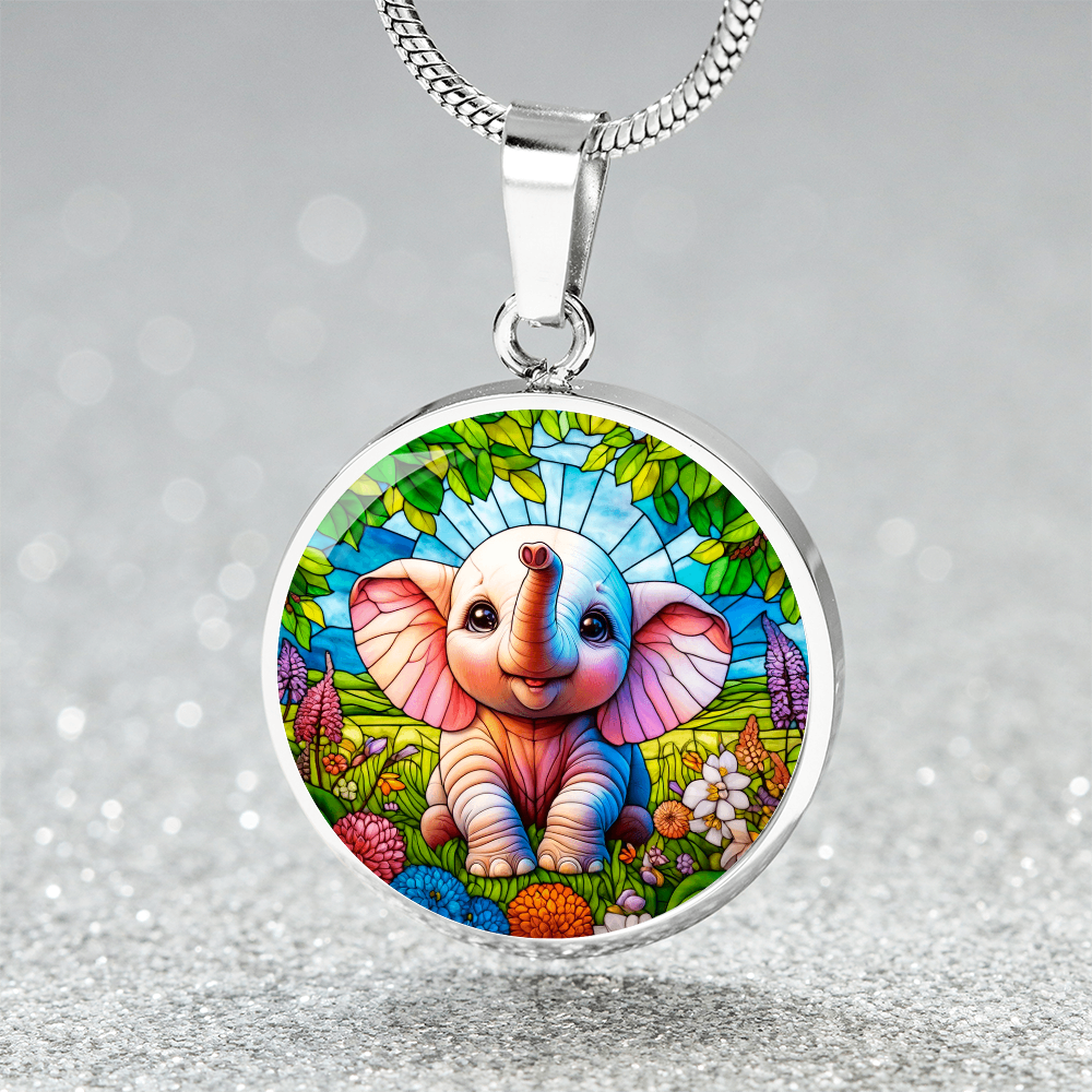 The Pink Elephant Circle Pendant Necklace