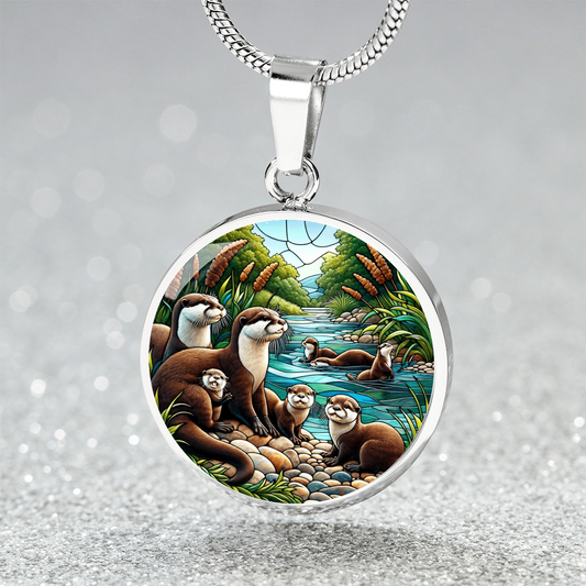 The Otter Family Circle Pendant Necklace