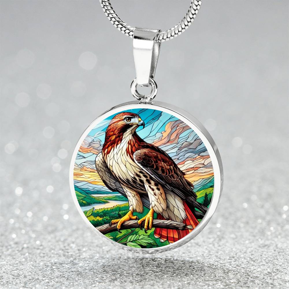 The Red-tailed Hawk Circle Pendant Necklace