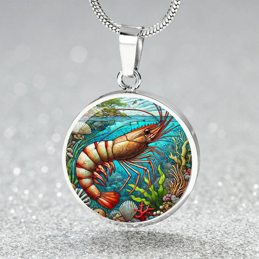 The Shrimp Prawn Circle Pendant Necklace