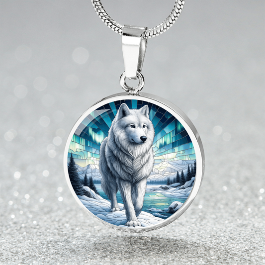 The Arctic Wolf Circle Pendant Necklace