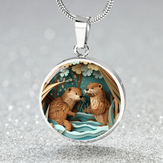 The Otter Friends Circle Pendant Necklace