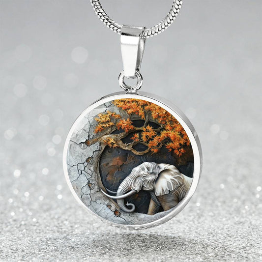 The Wise Elephant Circle Pendant Necklace