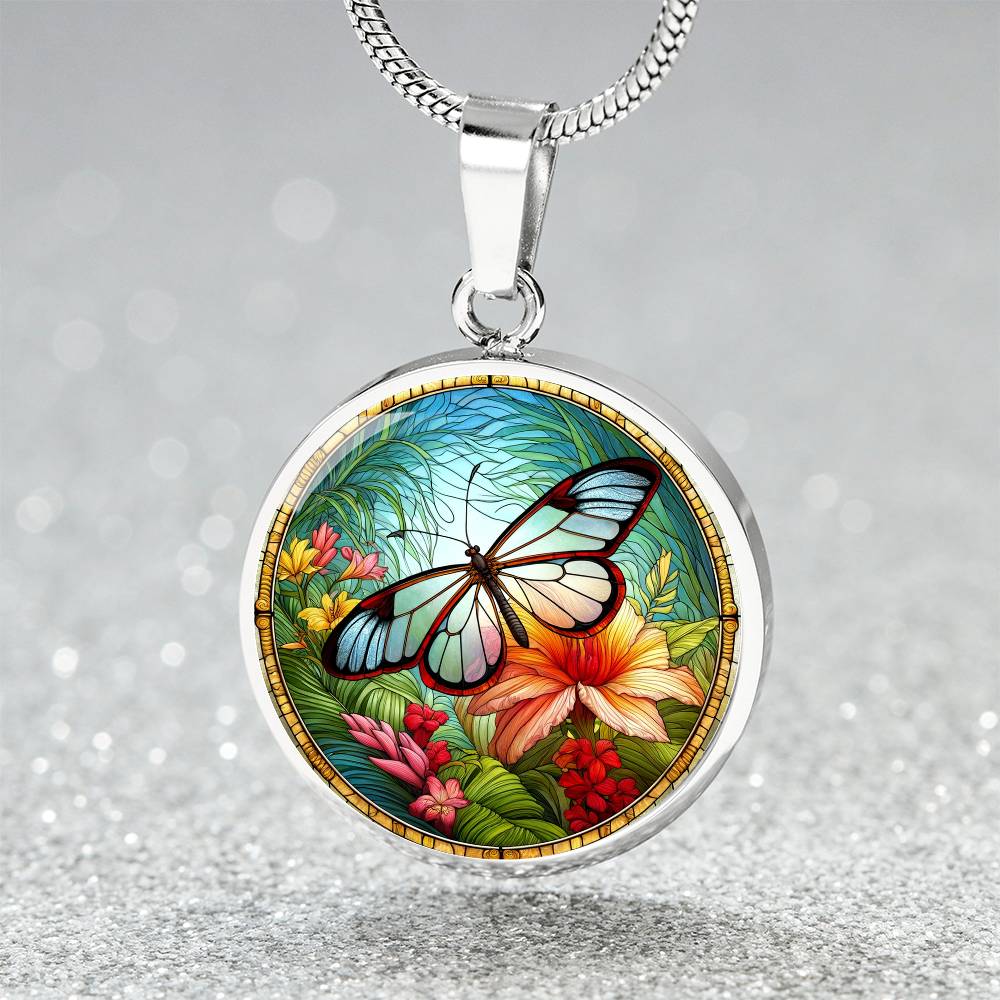 The Glasswing Butterfly Circle Pendant Necklace