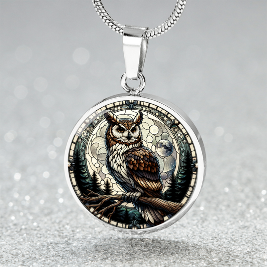 The Brown Owl Circle Pendant Necklace