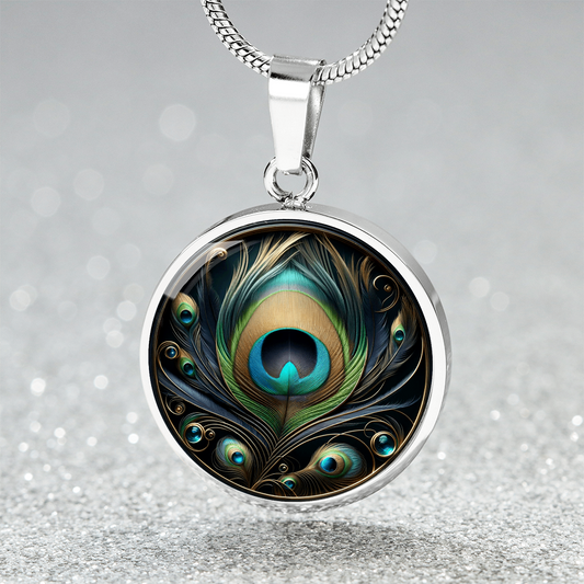 The Peacock Feather Circle Pendant Necklace