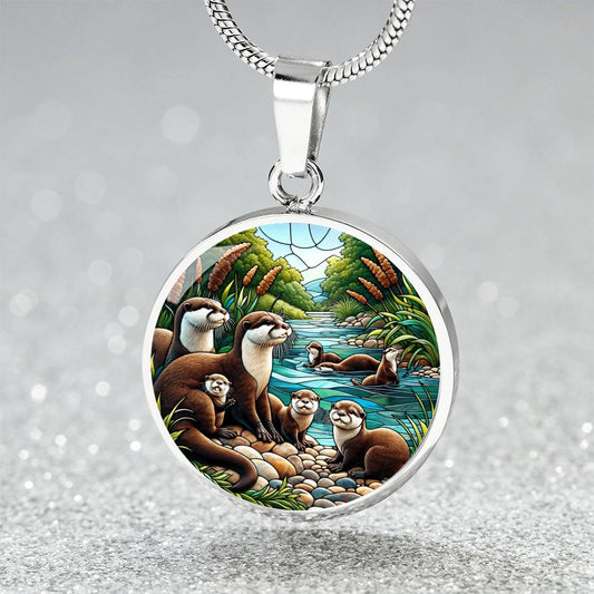 The Otter Family Circle Pendant Necklace