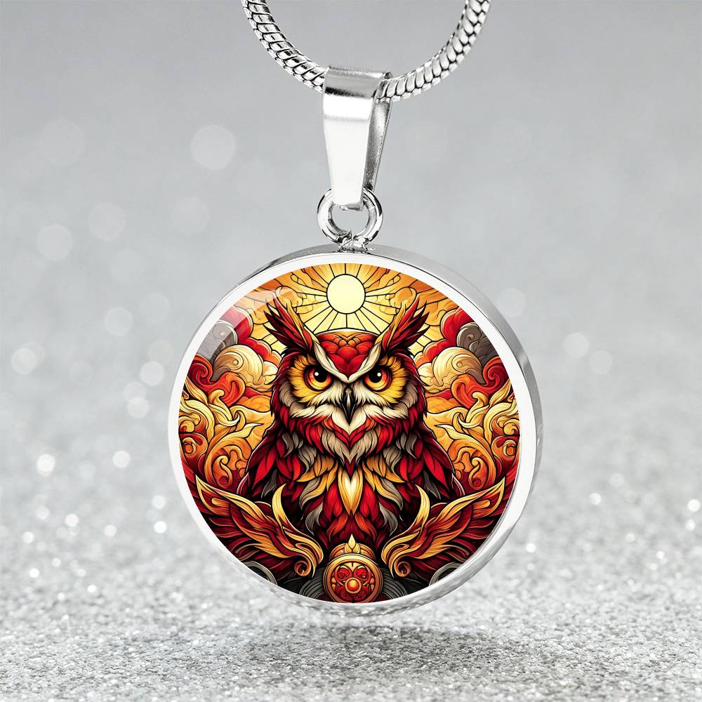 The Fire Owl Circle Pendant Necklace