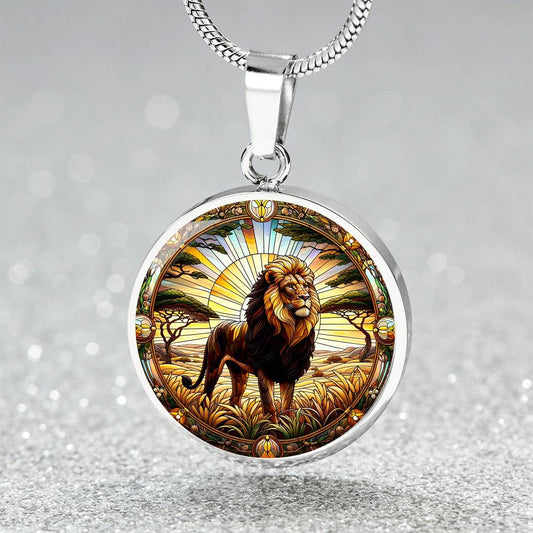 The Savannah Lion Circle Pendant Necklace