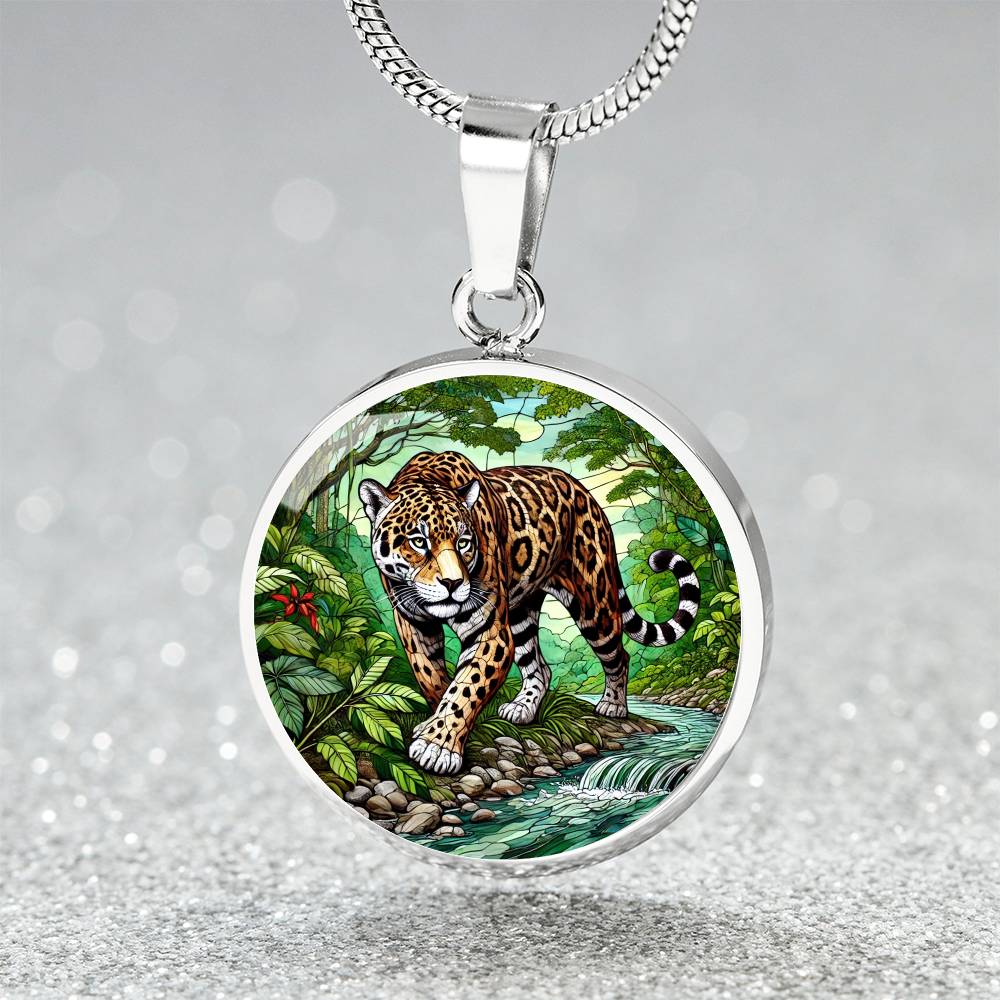 The Prowling Jaguar Circle Pendant Necklace