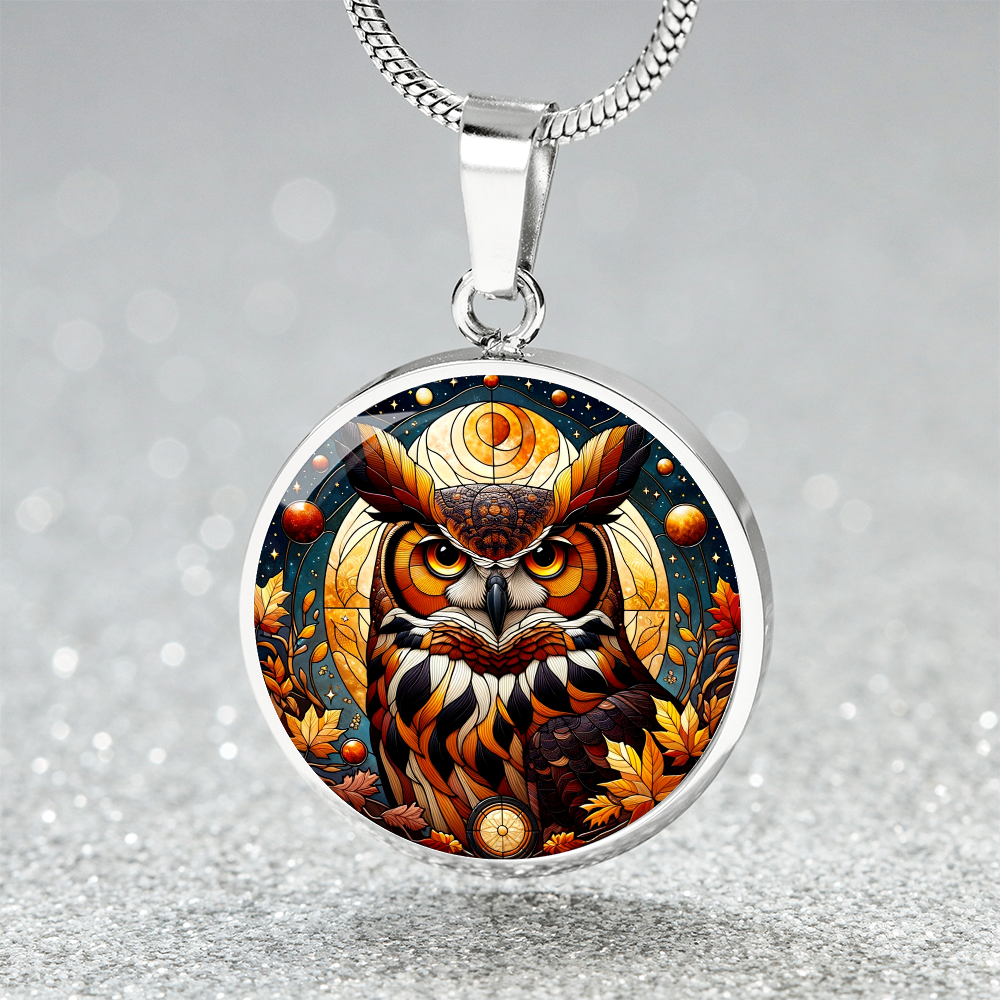 The Fall Owl Circle Pendant Necklace