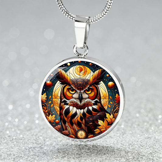 The Fall Owl Circle Pendant Necklace