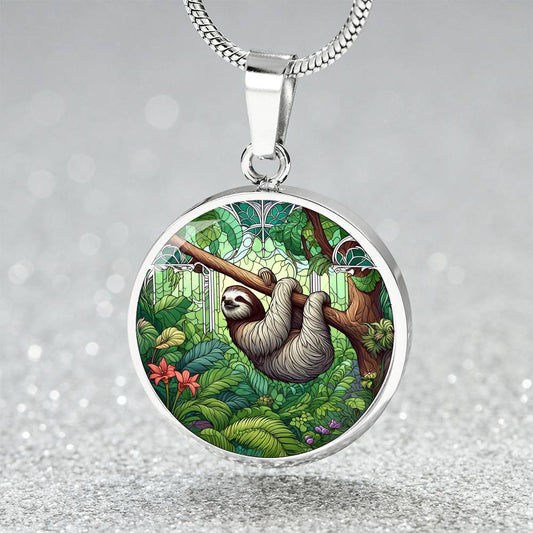 The Serene Sloth Circle Pendant Necklace