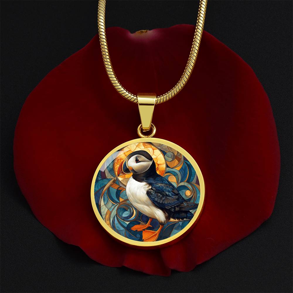 The Art Nouveau Puffin Circle Pendant Necklace