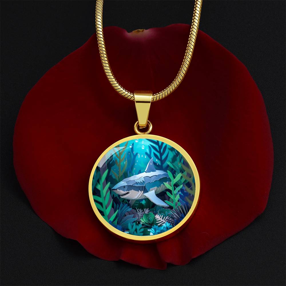 The Deep Shark Circle Pendant Necklace