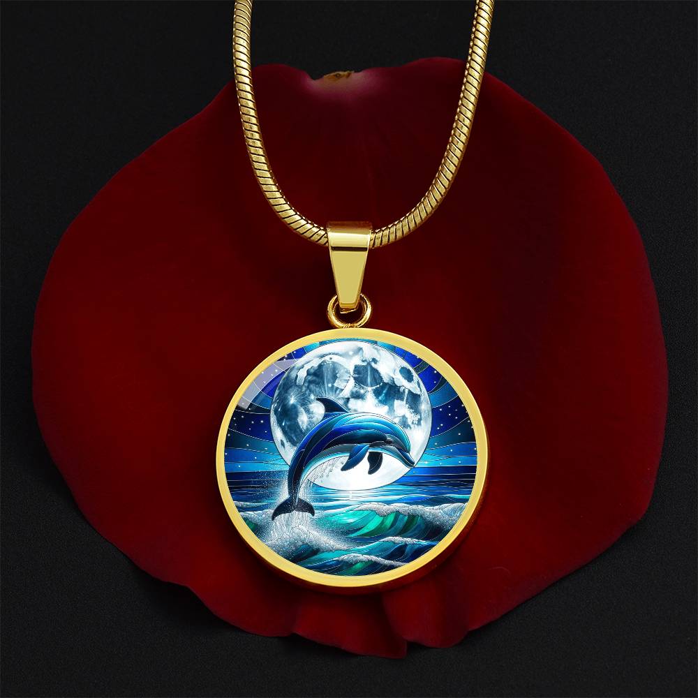 The Moonlit Dolphin Circle Pendant Necklace