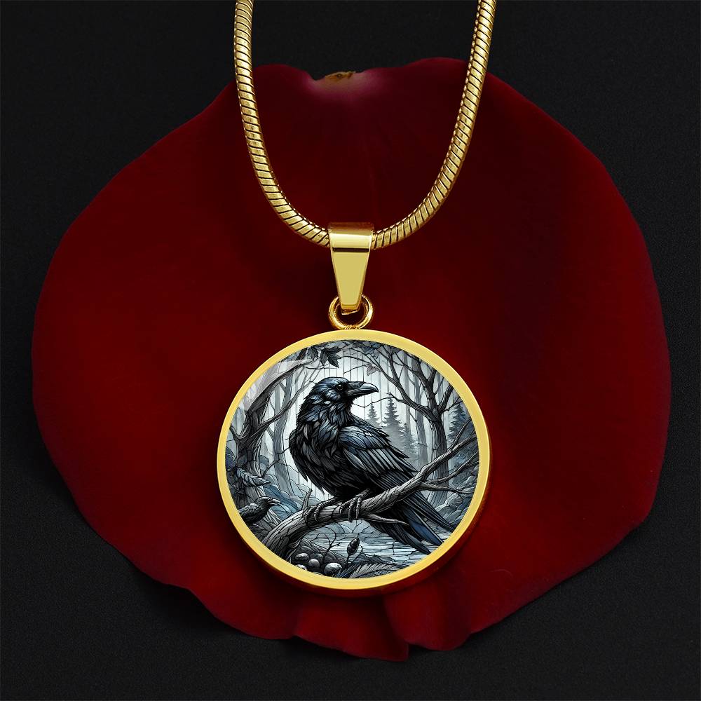 The Majestic Raven Circle Pendant Necklace