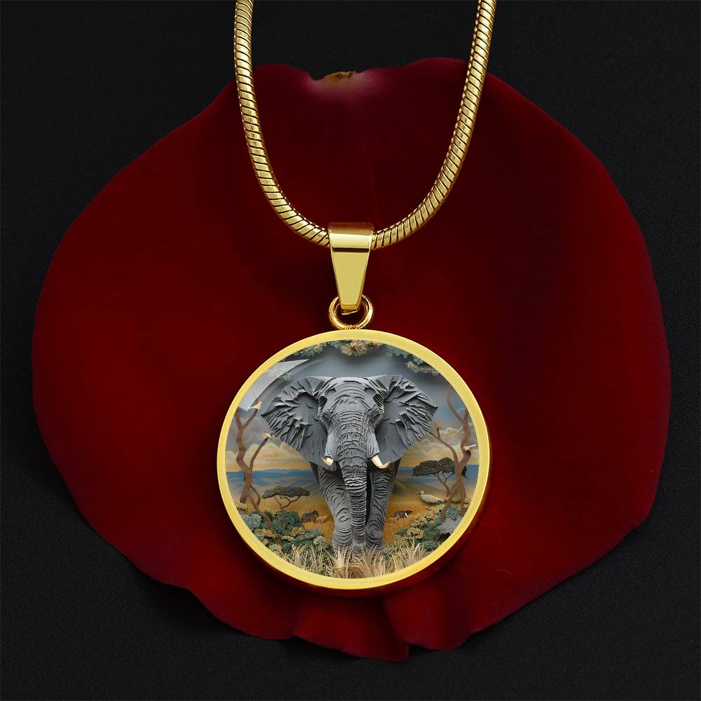 The African Elephant Circle Pendant Necklace