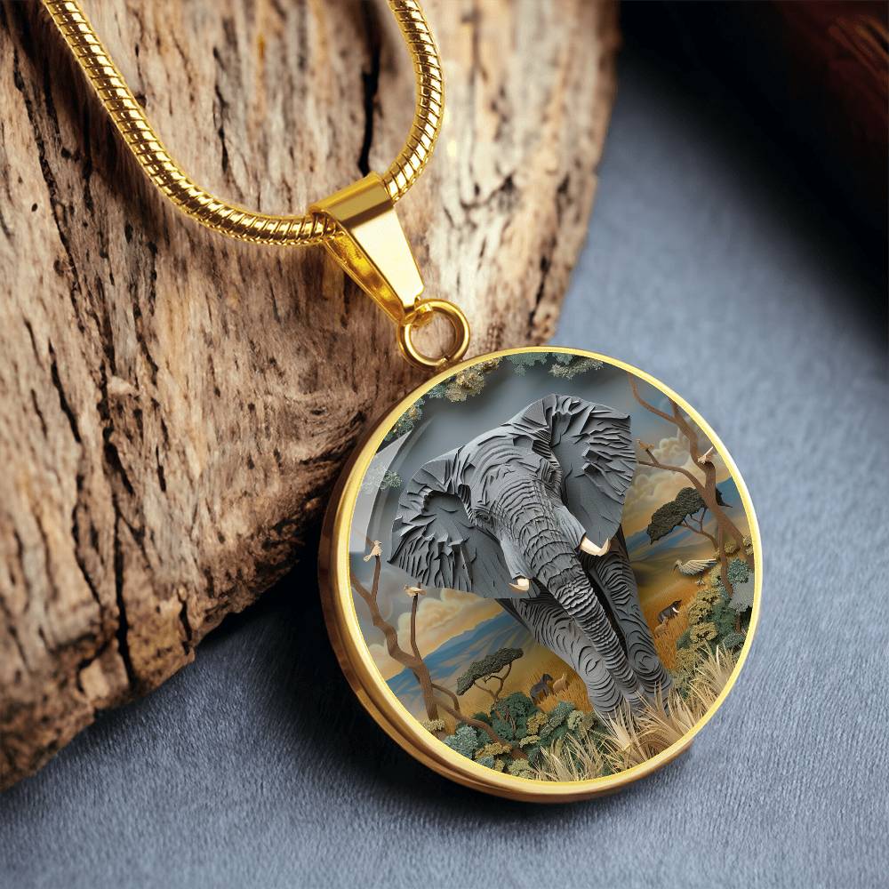 The African Elephant Circle Pendant Necklace