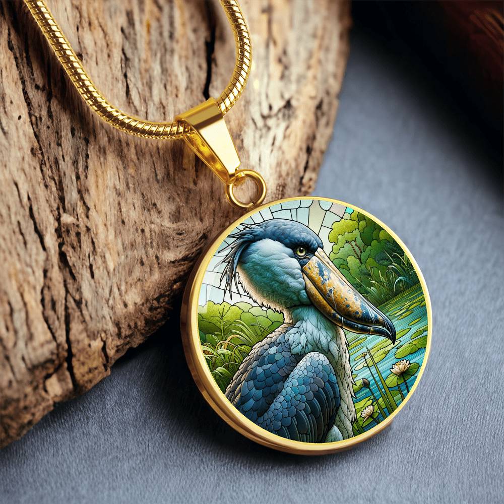 The Shoebill Stork Bird Circle Pendant Necklace