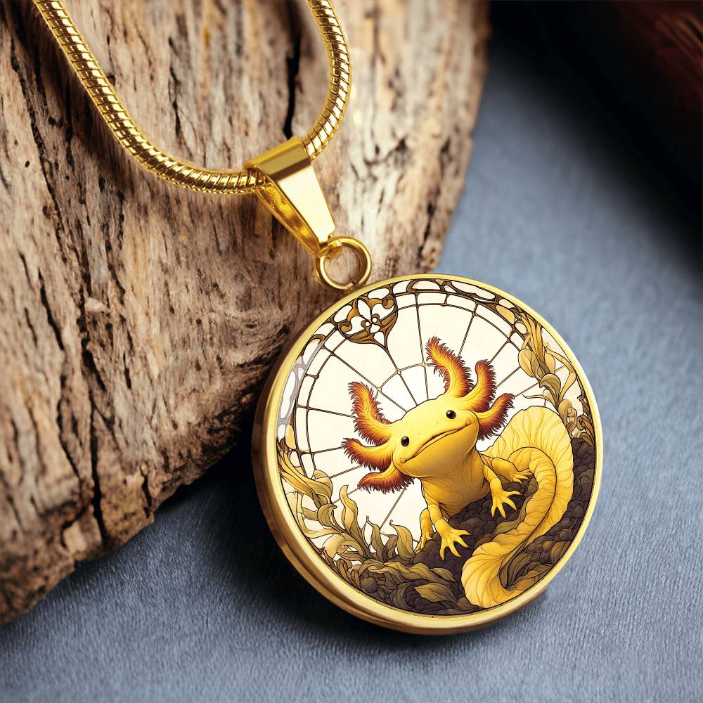 The Yellow Axolotl Circle Pendant Necklace