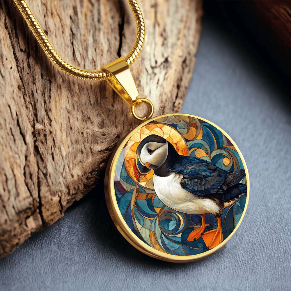 The Art Nouveau Puffin Circle Pendant Necklace