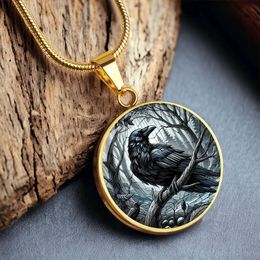 The Majestic Raven Circle Pendant Necklace