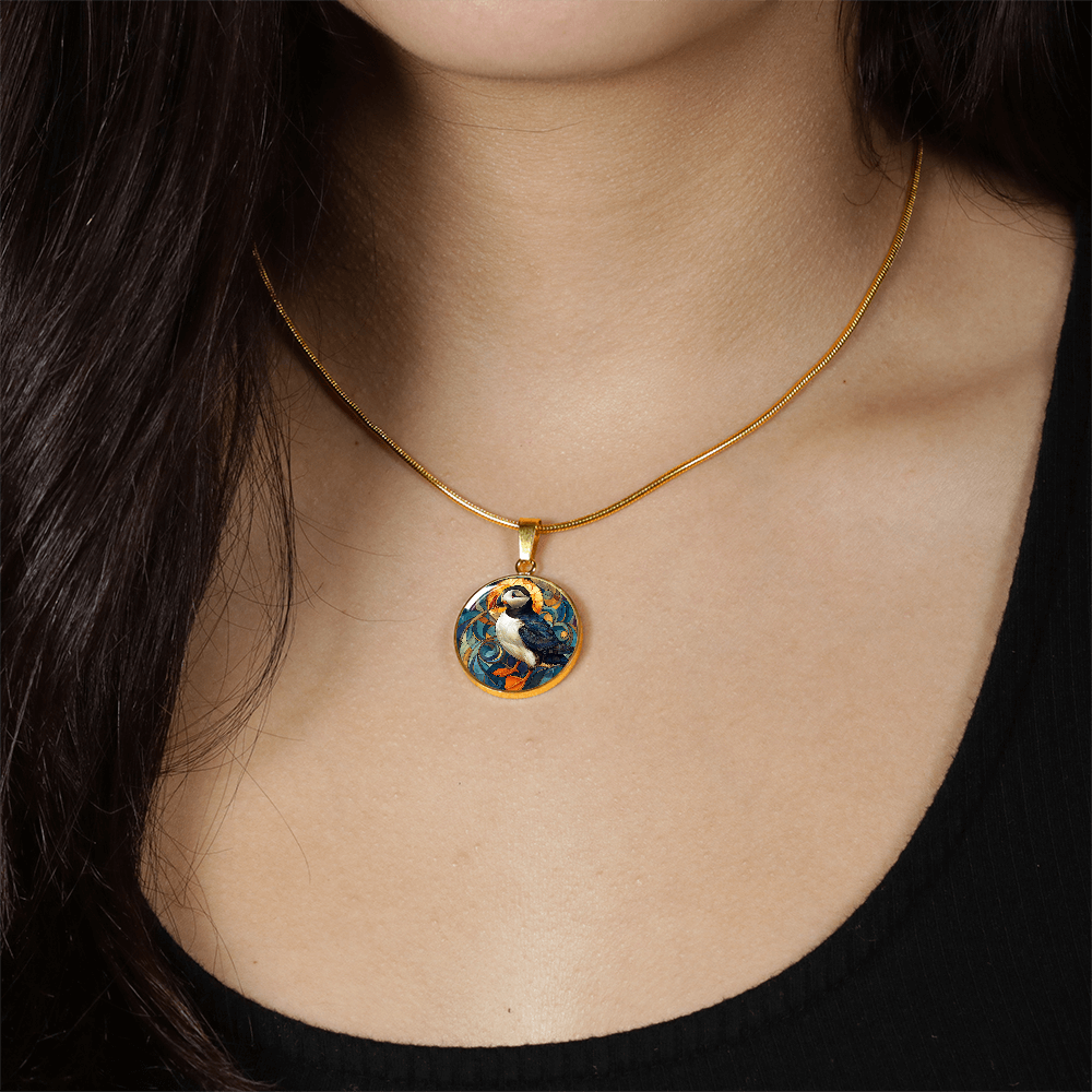 The Art Nouveau Puffin Circle Pendant Necklace