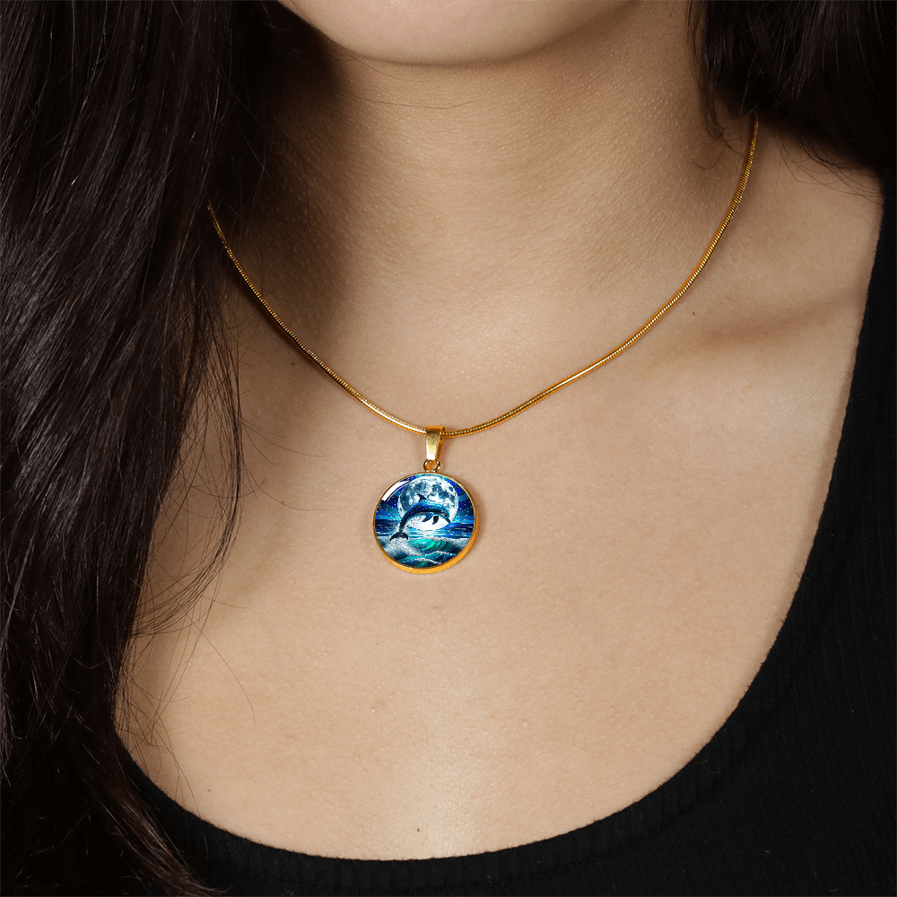 The Moonlit Dolphin Circle Pendant Necklace