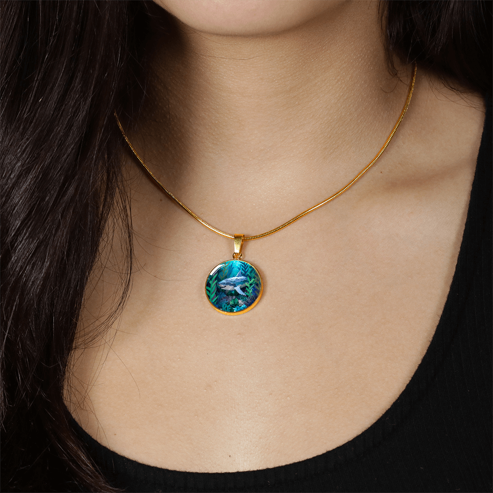 The Deep Shark Circle Pendant Necklace