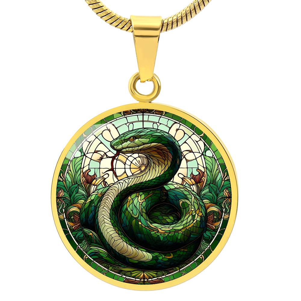 The Green Snake Circle Pendant Necklace