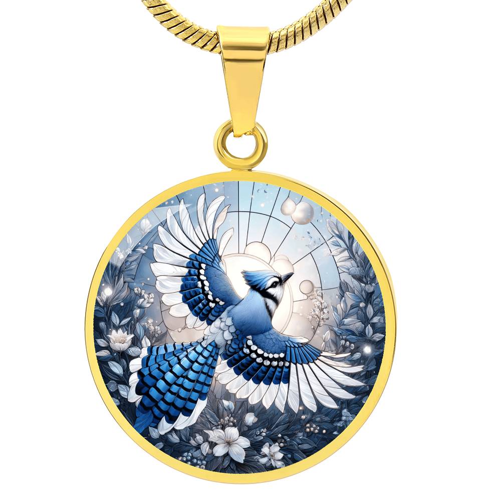 The Celestial Blue Jay Circle Pendant Necklace