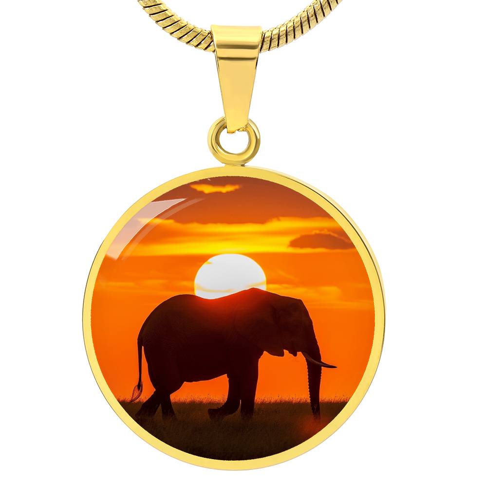 The Sunset Elephant Circle Pendant Necklace