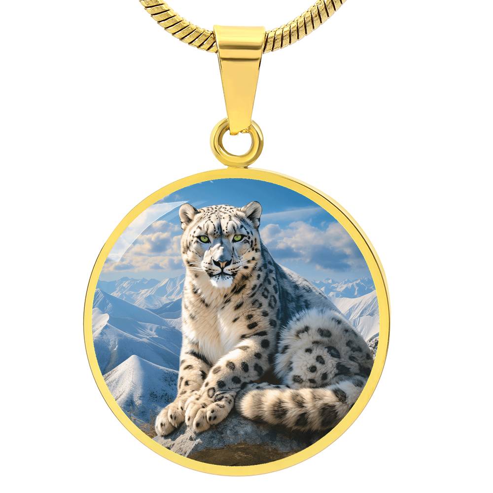 The Regal Snow Leopard Circle Pendant Necklace