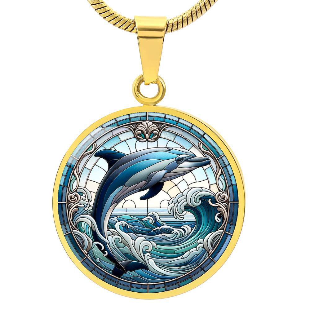 The Graceful Dolphin Circle Pendant Necklace