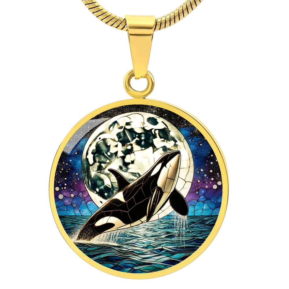 The Moonlit Orca Circle Pendant Necklace